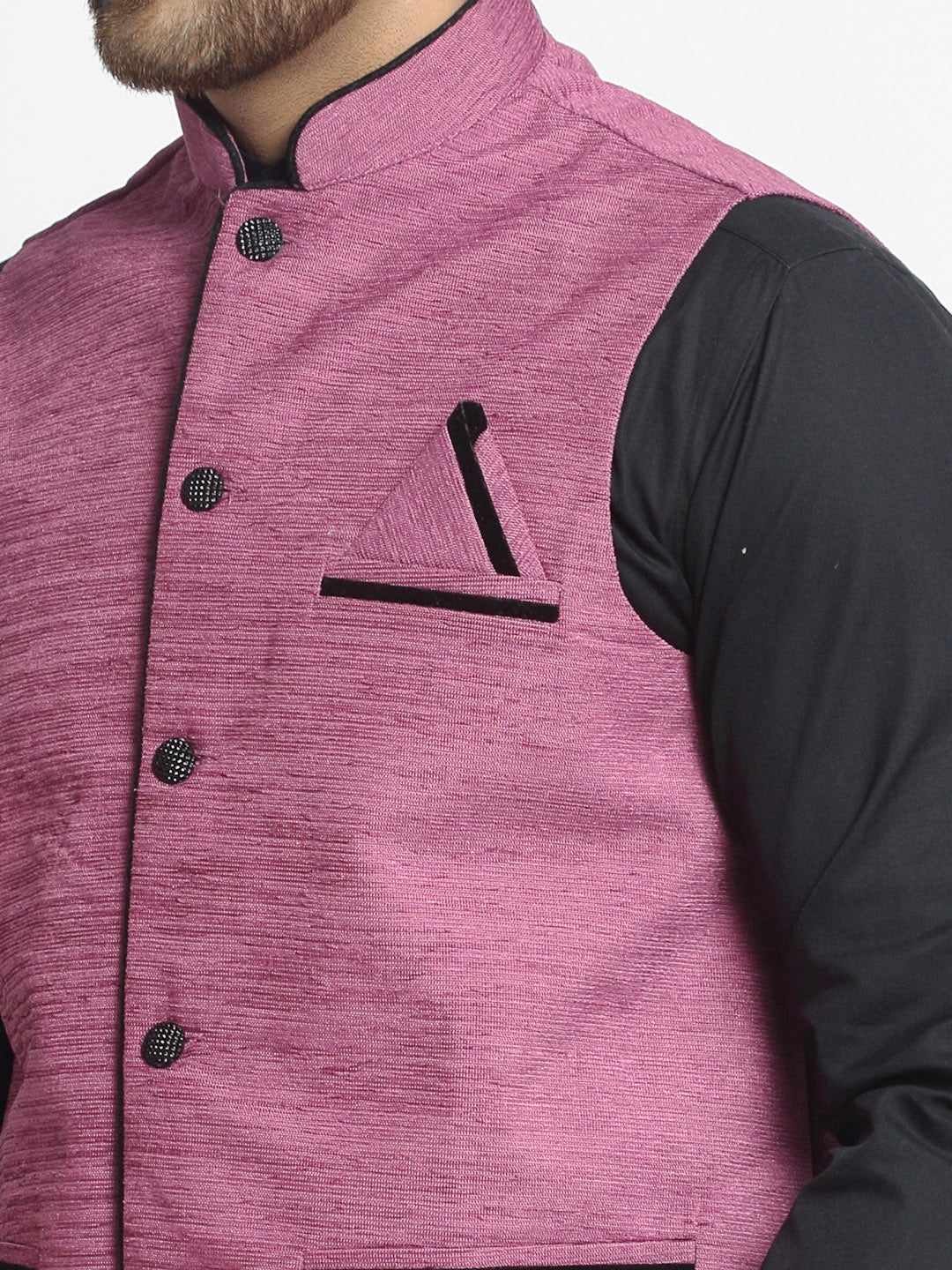 Jompers Men's Purple Solid Nehru Jacket with Square Pocket