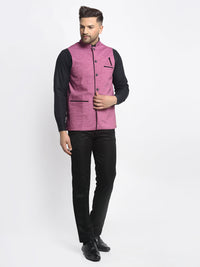 Thumbnail for Jompers Men's Purple Solid Nehru Jacket with Square Pocket