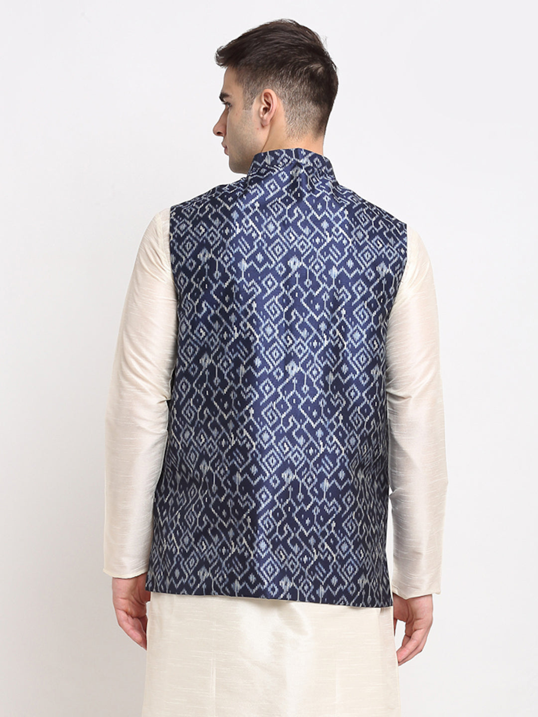 Jompers Men's Blue Digital Printed Blue Waistcoat