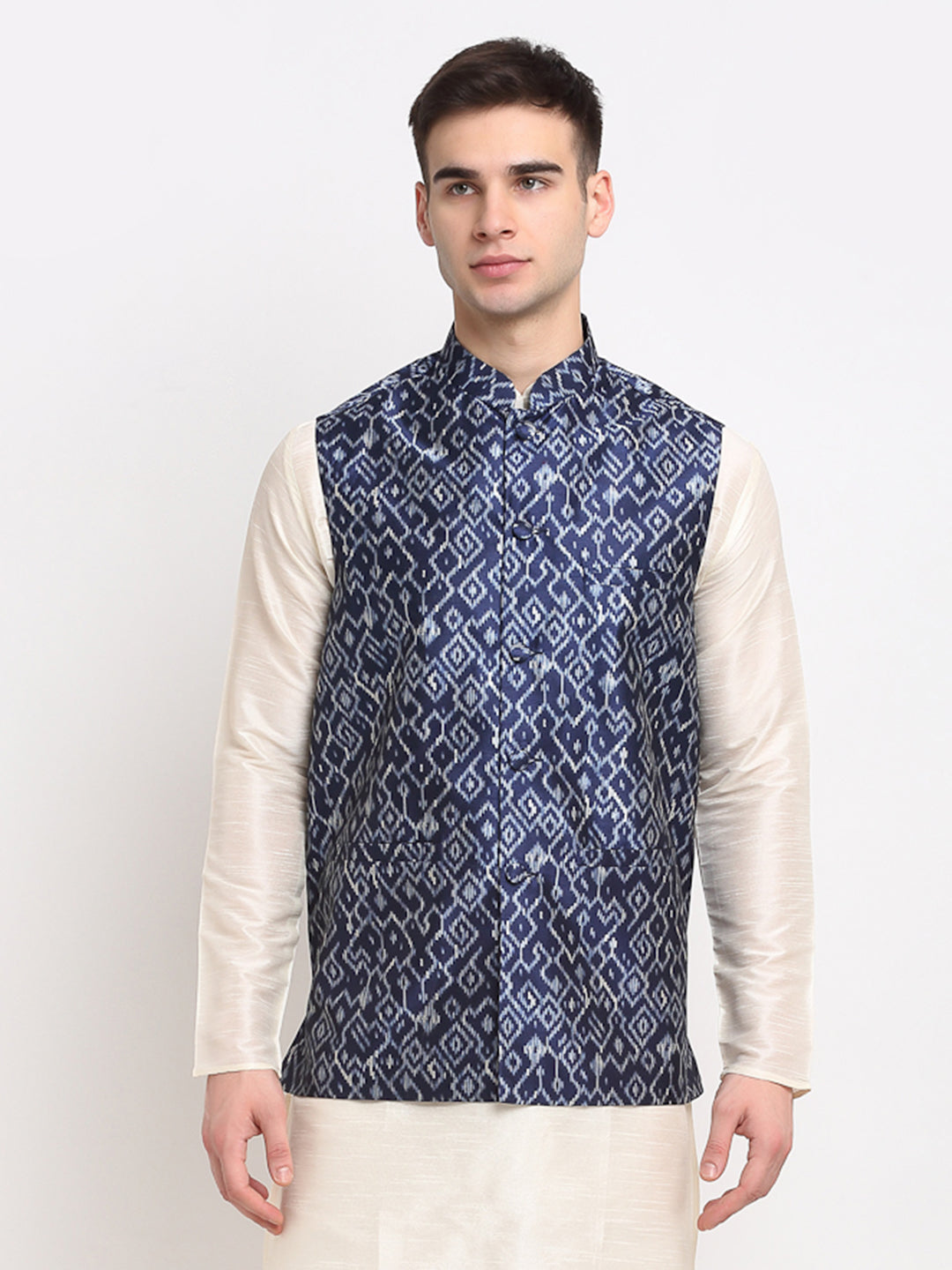 Jompers Men's Blue Digital Printed Blue Waistcoat