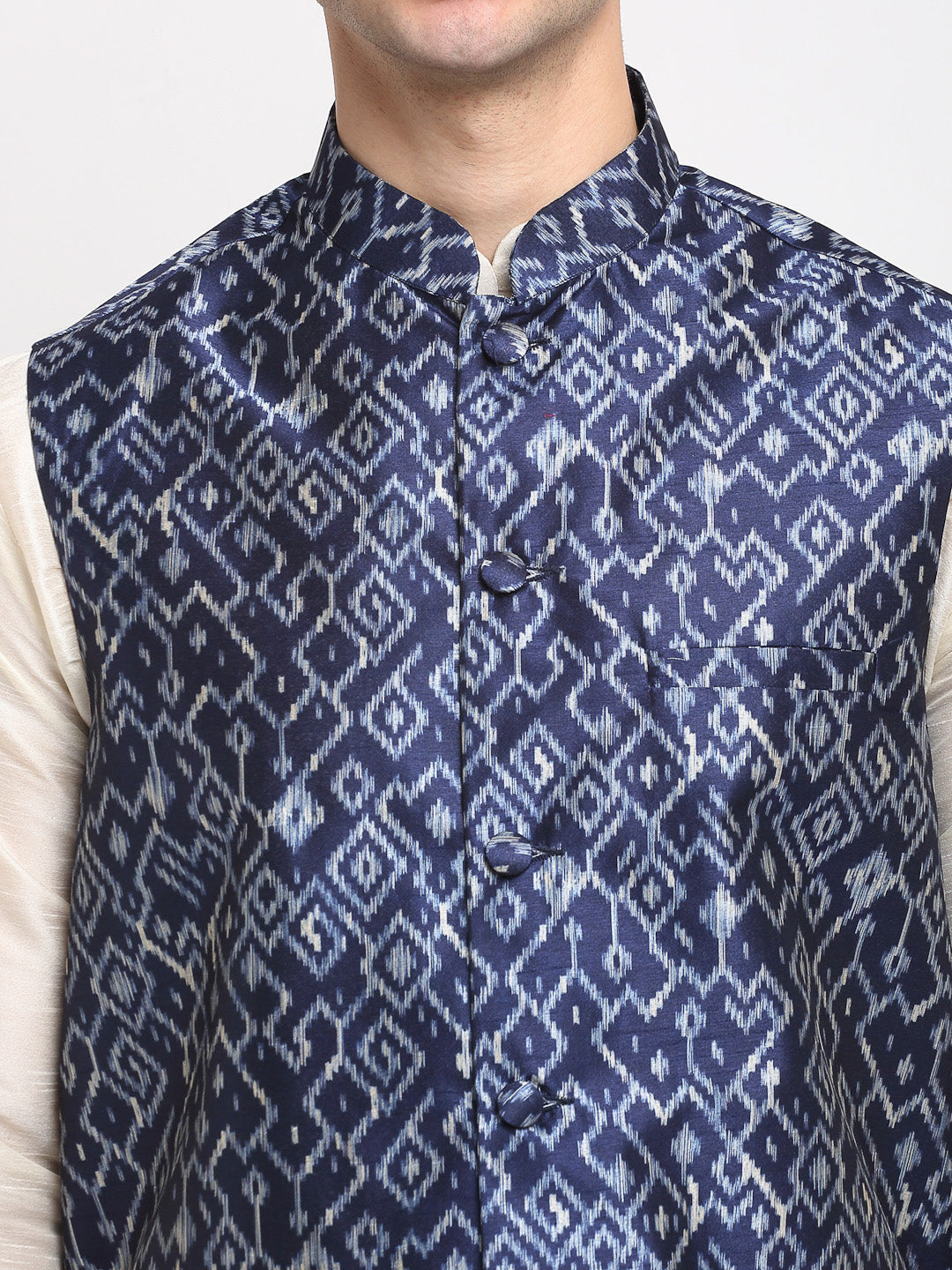 Jompers Men's Blue Digital Printed Blue Waistcoat