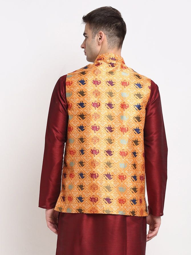 Jompers Men's Orange Digital Printed Orange Waistcoat