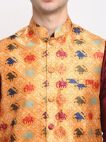 Thumbnail for Jompers Men's Orange Digital Printed Orange Waistcoat