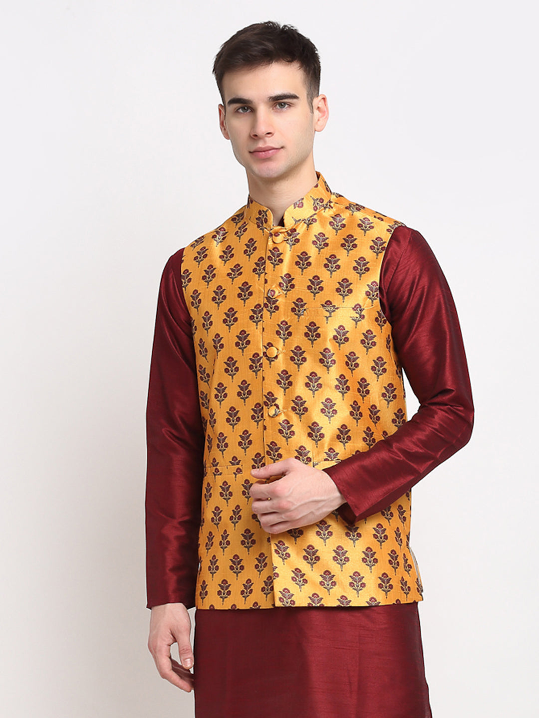Jompers Men's Yellow Digital Printed Yellow Waistcoat