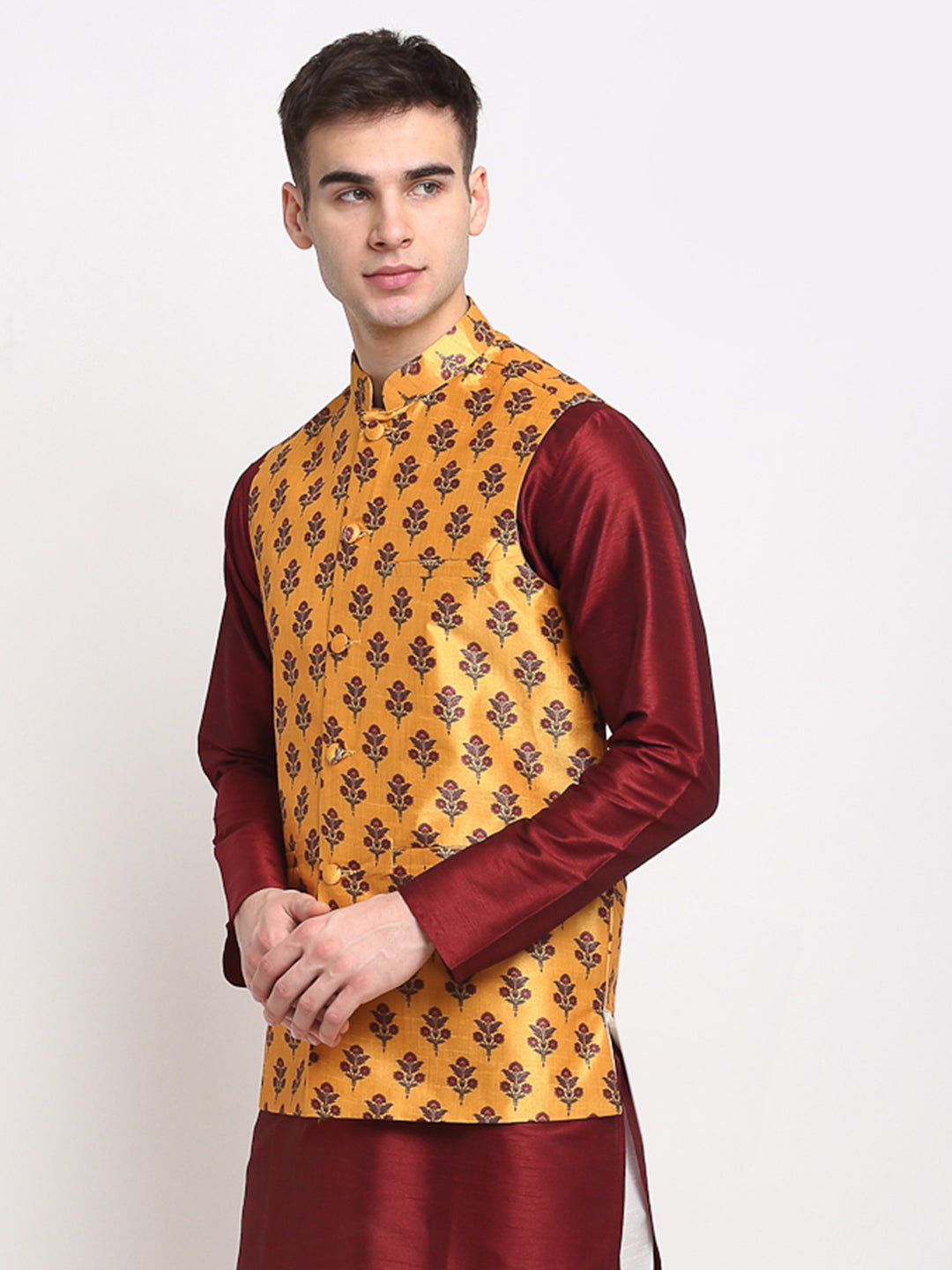 Jompers Men's Yellow Digital Printed Yellow Waistcoat