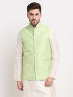 Thumbnail for Jompers Men's Green Green and White Embroidered Nehru Jacket