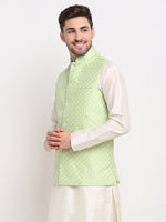 Thumbnail for Jompers Men's Green Green and White Embroidered Nehru Jacket