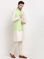 Thumbnail for Jompers Men's Green Green and White Embroidered Nehru Jacket