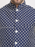 Thumbnail for Jompers Men's Navy Blue Navy Blue and White Embroidered Nehru Jacket