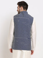Thumbnail for Jompers Men's Navy Blue Navy Blue and White Embroidered Nehru Jacket