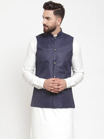 Thumbnail for Jompers Men Navy-Blue Solid Nehru Jacket - Distacart