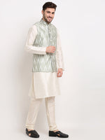 Thumbnail for Jompers Men's Grey Ikat Printed Nehru Jacket