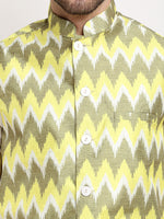 Thumbnail for Jompers Men's Olive Ikat Printed Nehru Jacket
