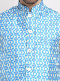 Thumbnail for Jompers Men's Blue Ikat Printed Nehru Jacket