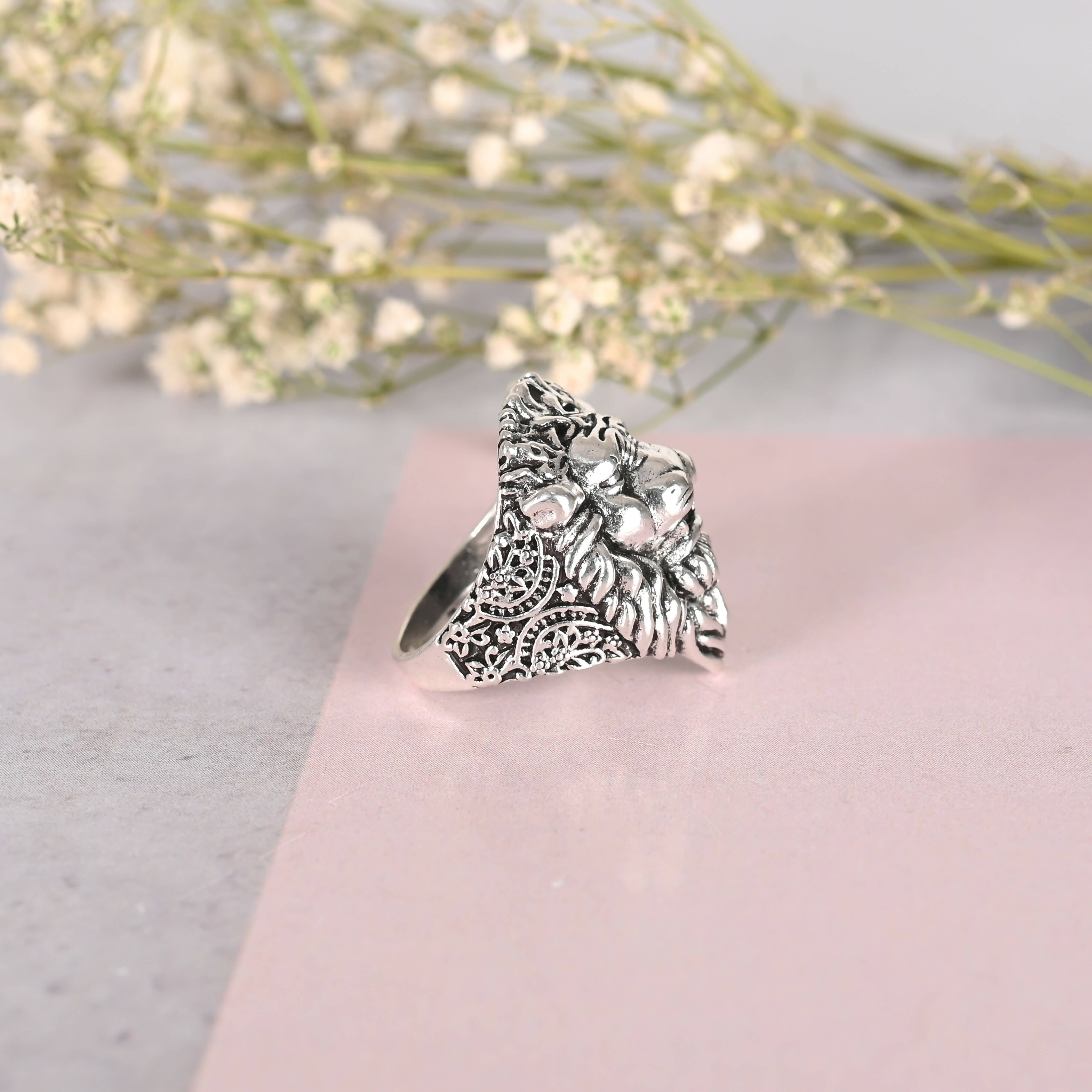 NVR Men Silver-Plated Lion Face Finger Ring - Distacart