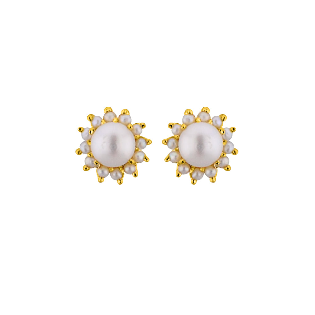 Golden flower pearl earrings at ₹1450 | Azilaa