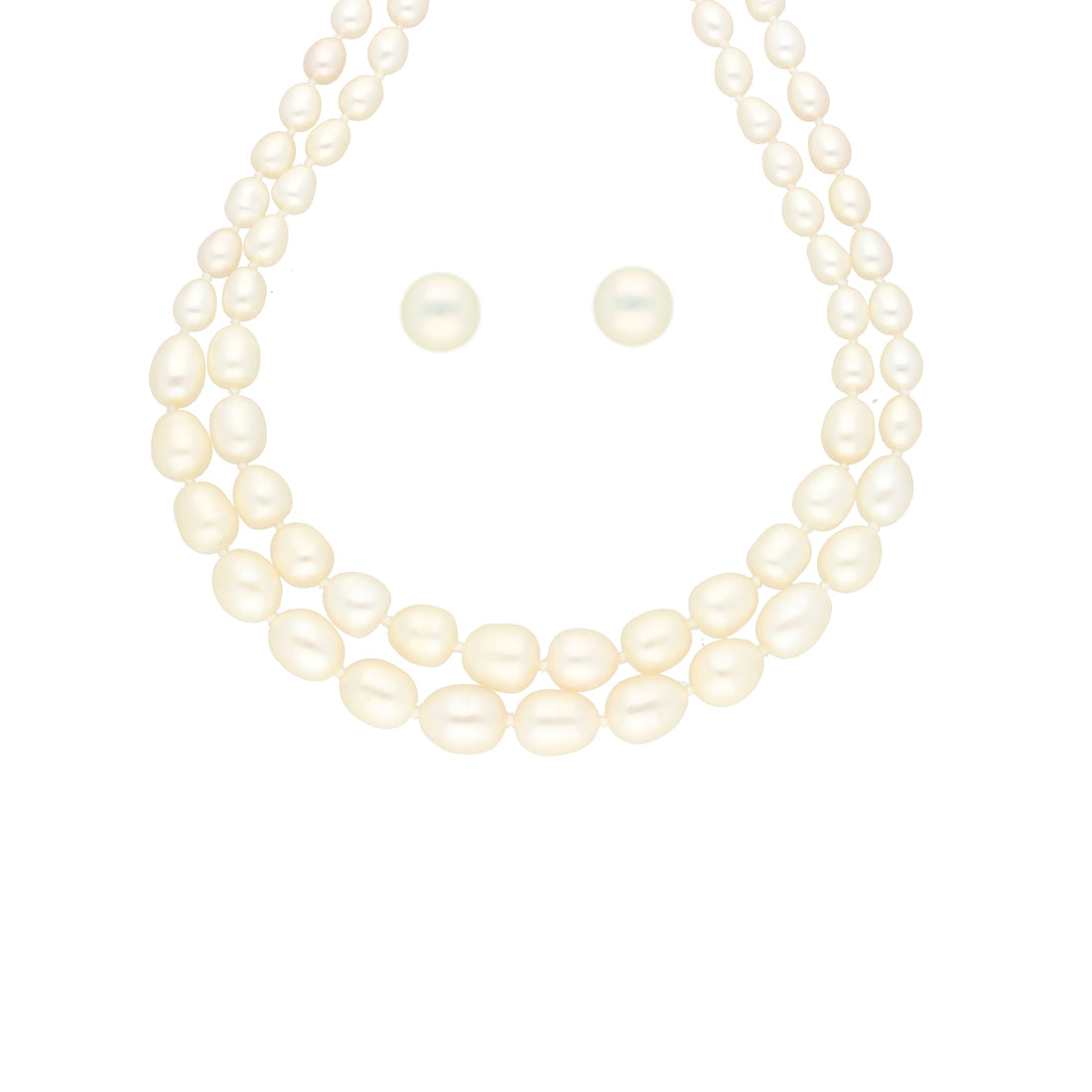 J Pearls 2 Lines Oval Pearl Necklace - Real Pearl Jewelry - Distacart