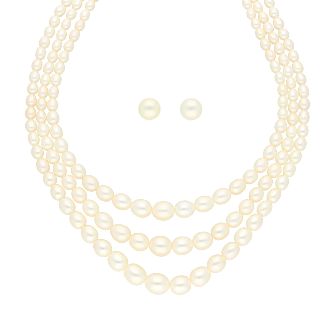 J Pearls 3 Lines Oval Pearl Necklace - Real Pearl Jewelry - Distacart