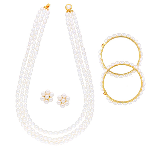 J Pearls 3 String Pearl Necklace - Real Pearl Jewelry - Distacart