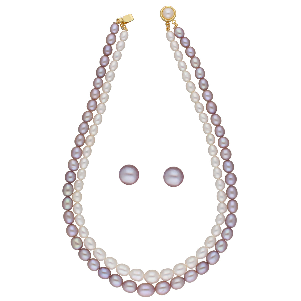 J Pearls Pahal 2 Lines Pearl Necklace Set - Real Pearl Jewelry - Distacart