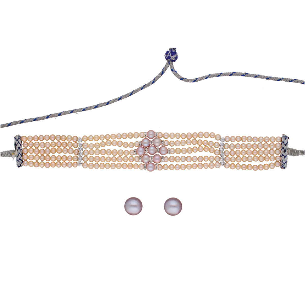 J Pearls Jaahnavi 5 Lines Round Pearl Choker - Real Pearl Jewelry - Distacart