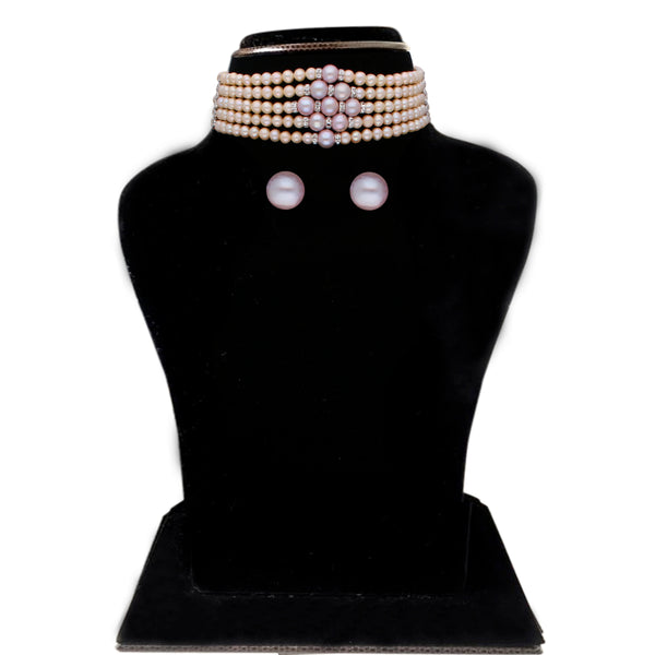 J Pearls Jaahnavi 5 Lines Round Pearl Choker - Real Pearl Jewelry - Distacart