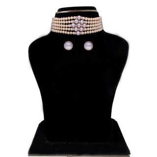 J Pearls Jaahnavi 5 Lines Round Pearl Choker - Real Pearl Jewelry - Distacart