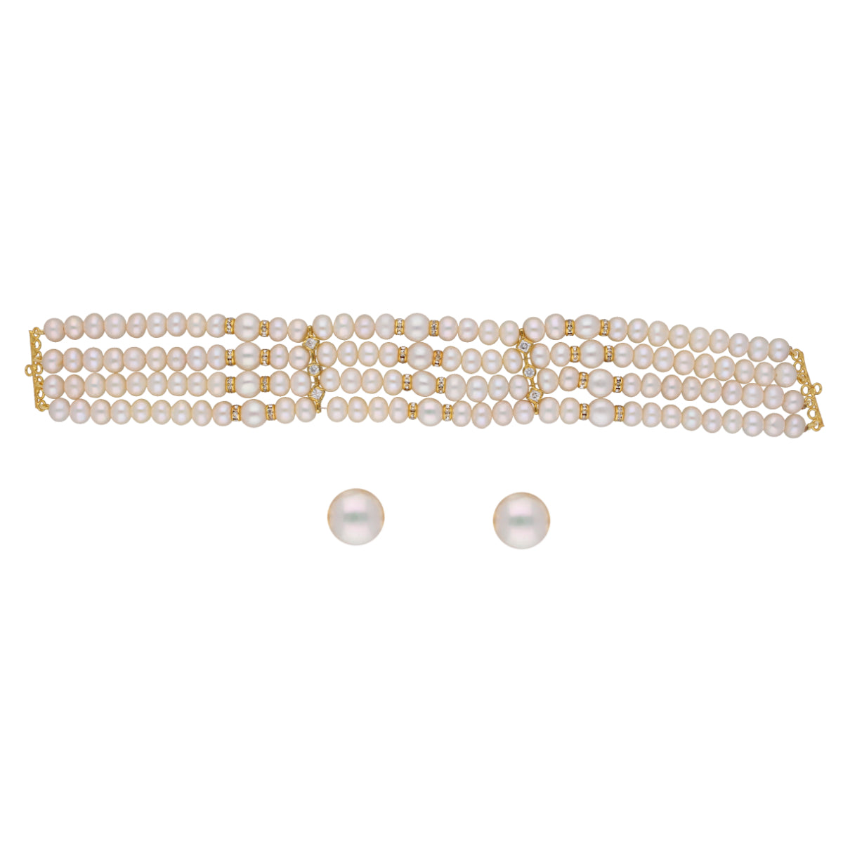 J Pearls Warda 4 Lines Round Pearl Choker - Real Pearl Jewelry - Distacart
