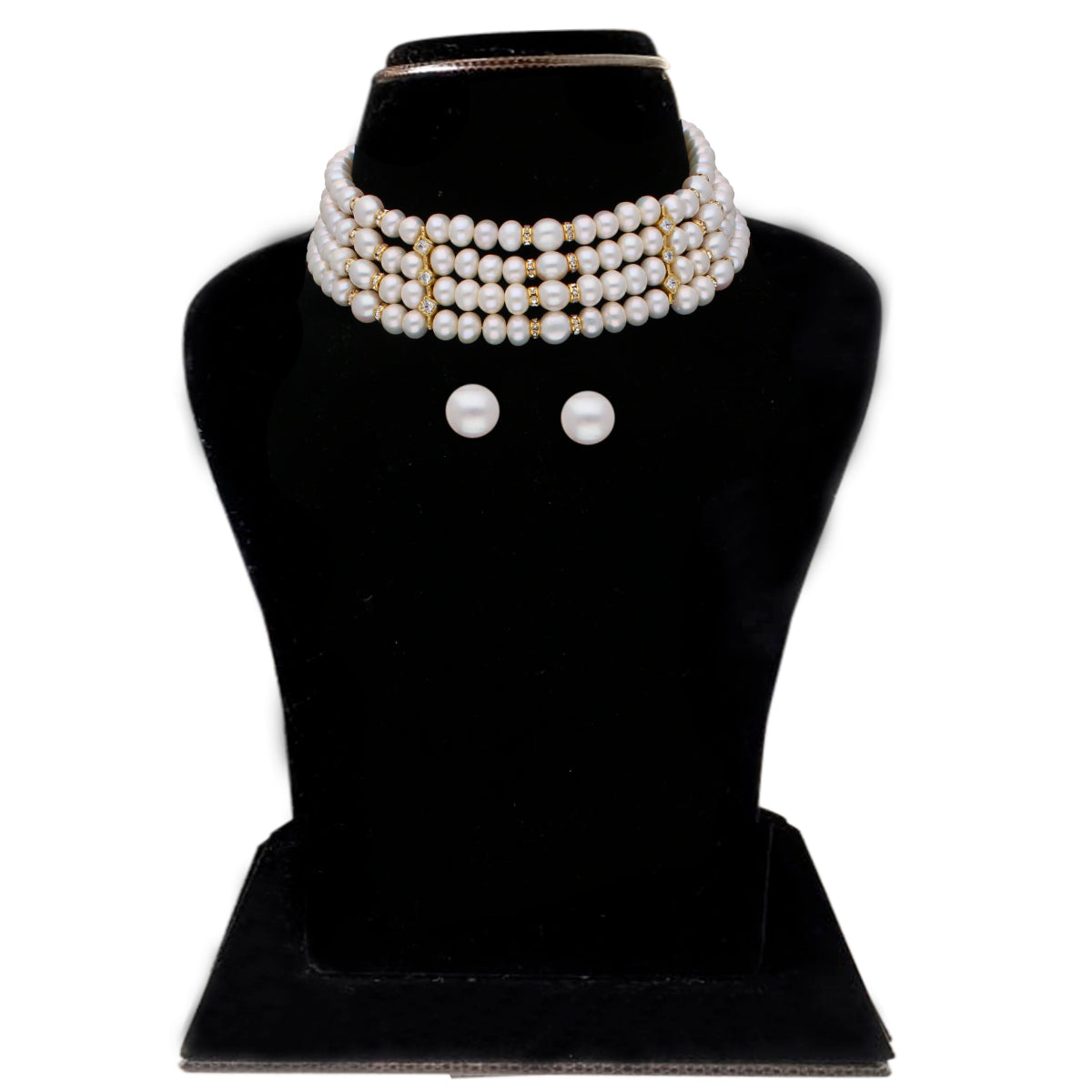 J Pearls Warda 4 Lines Round Pearl Choker - Real Pearl Jewelry - Distacart