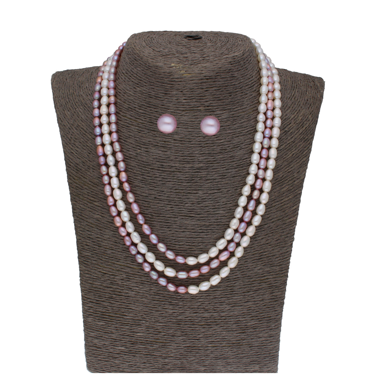 J Pearls Abhi 3 Lines Pearl Necklace Set - Real Pearl Jewelry - Distacart