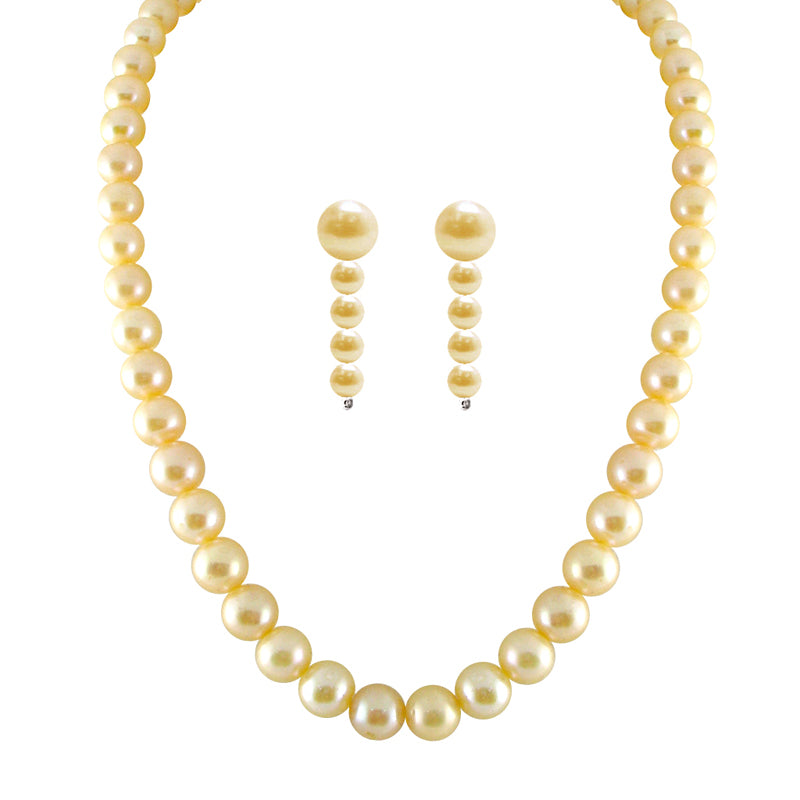 J Pearls Single Line Peach Pearl Classic Set - Real Pearl Jewelry - Distacart