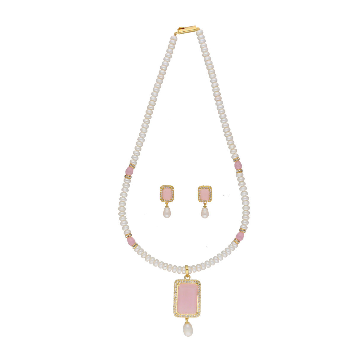 J Pearls Anahita 1 Line Square Pearl Set - Real Pearl Jewelry - Distacart