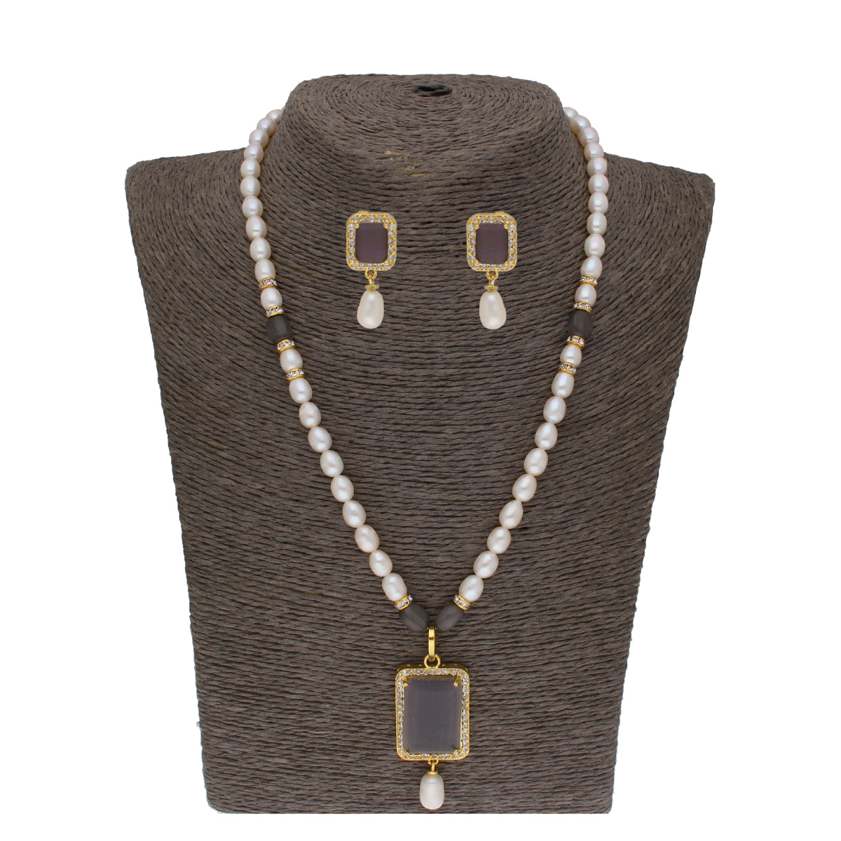 J Pearls Abarna 1 Line Square Pearl Set - Real Pearl Jewelry - Distacart