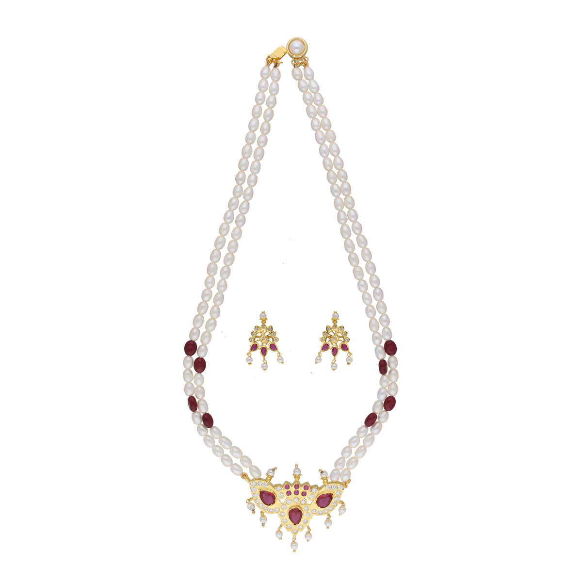 J Pearls Abharika 2 Lines Oval Pearl Necklaces - Real Pearl Jewelry - Distacart