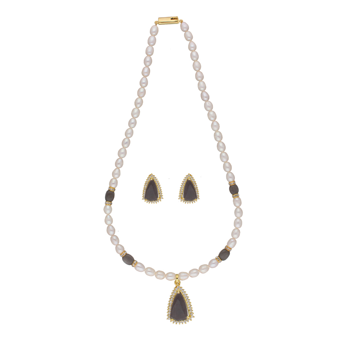 J Pearls Riya 1 Line Oval Pearl Set - Real Pearl Jewelry - Distacart