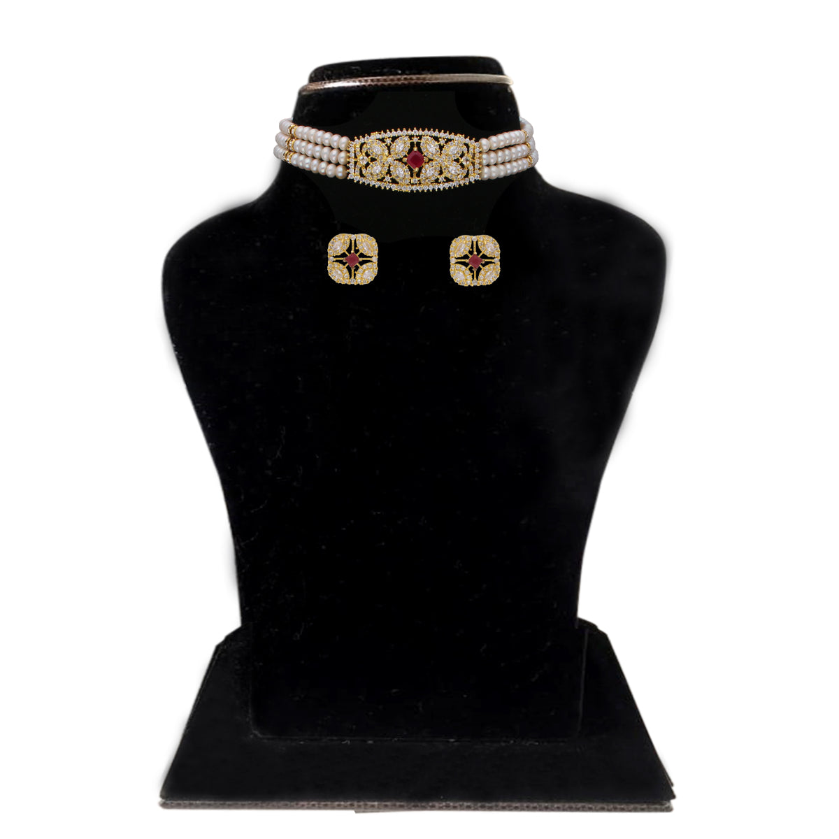 J Pearls Kyra 3 Lines Round Choker Set - Real Pearl Jewelry - Distacart