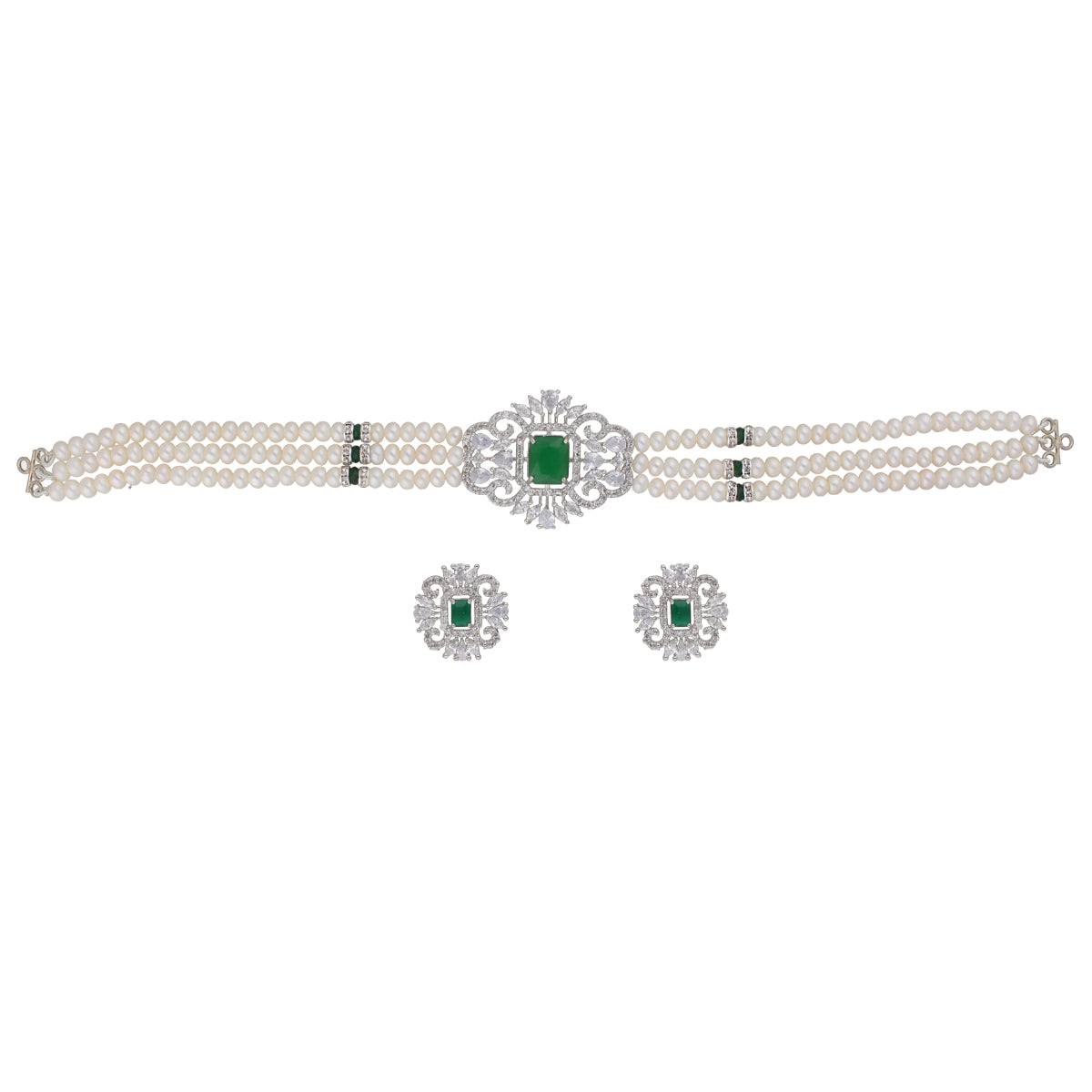 J Pearls Fatema 3 Lines Button Choker Set - Real Pearl Jewelry - Distacart