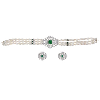 J Pearls Fatema 3 Lines Button Choker Set - Real Pearl Jewelry - Distacart