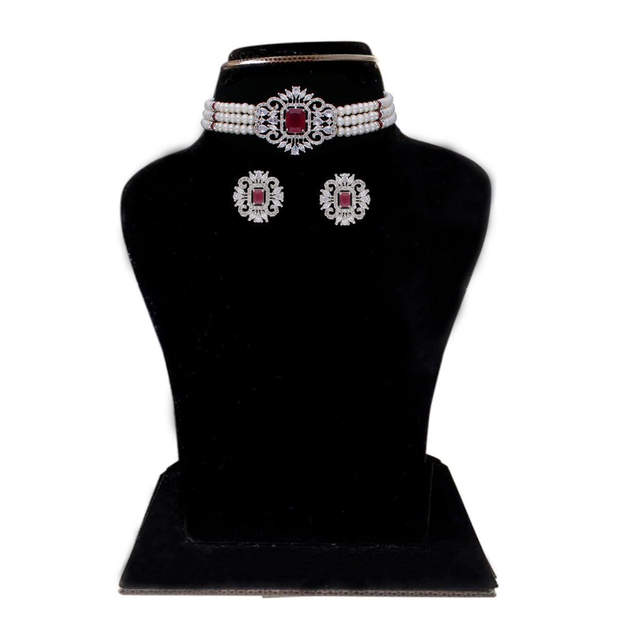 J Pearls Jabala 3 Lines Button Choker Set - Real Pearl Jewelry - Distacart