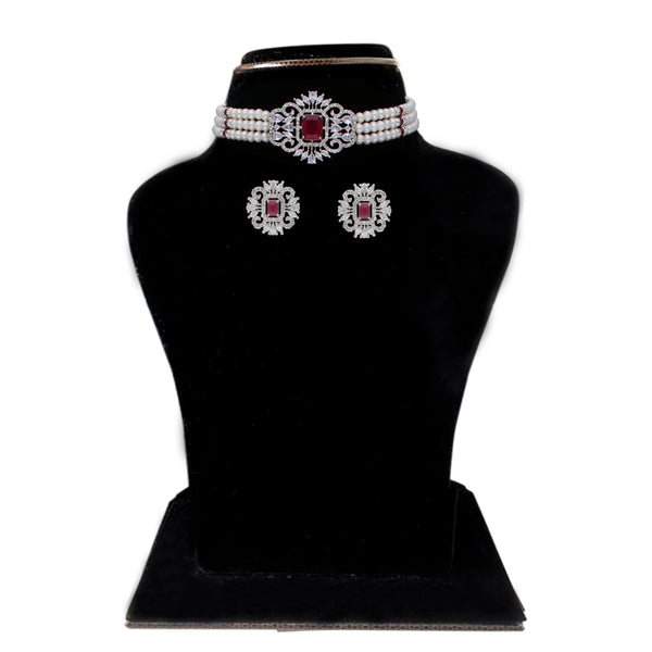 J Pearls Jabala 3 Lines Button Choker Set - Real Pearl Jewelry - Distacart