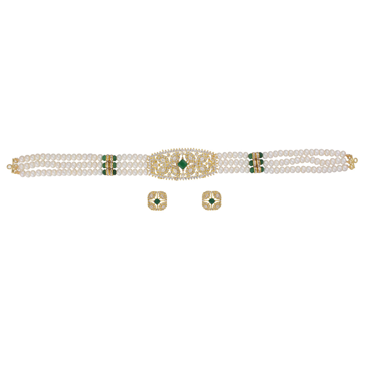 J Pearls Kavya 3 Lines Round Choker Set - Real Pearl Jewelry - Distacart
