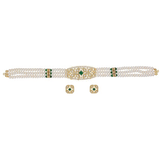 J Pearls Kavya 3 Lines Round Choker Set - Real Pearl Jewelry - Distacart