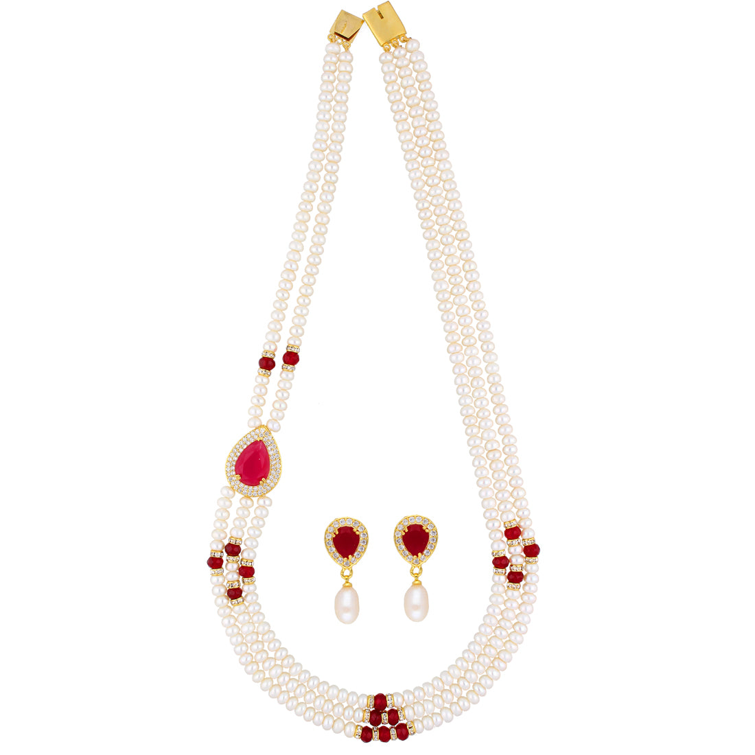 J Pearls Stunning 3 String Necklace Set - Real Pearl Jewelry - Distacart