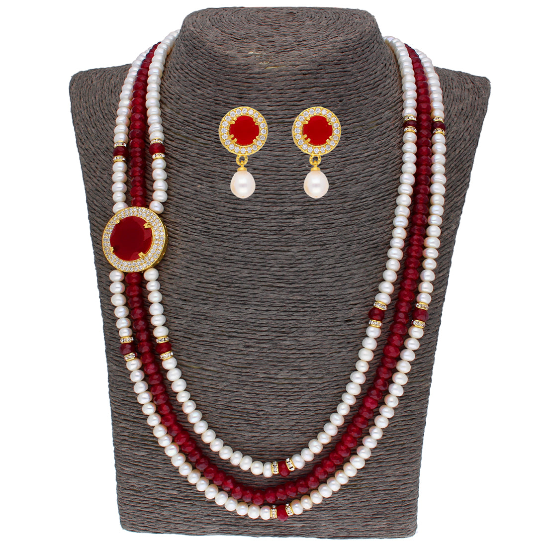 J Pearls Notable 3 String Necklace Set - Real Pearl Jewelry - Distacart