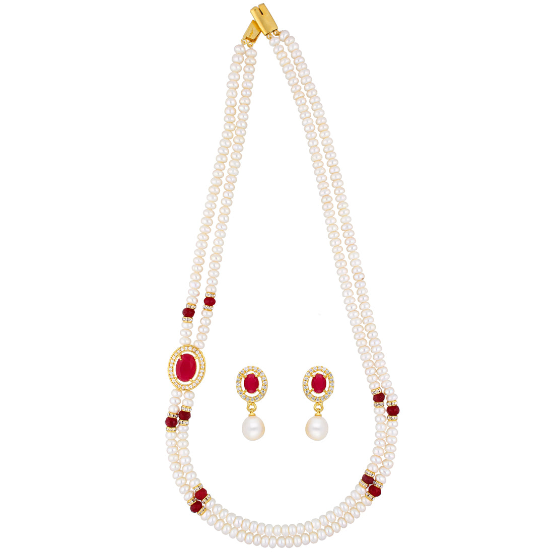 J Pearls Prominent 2 String Necklace Set - Real Pearl Jewelry - Distacart
