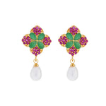Thumbnail for J Pearls Ruby Emerald Semi Precious Stone Drop Earrings - Real Pearl Jewelry - Distacart