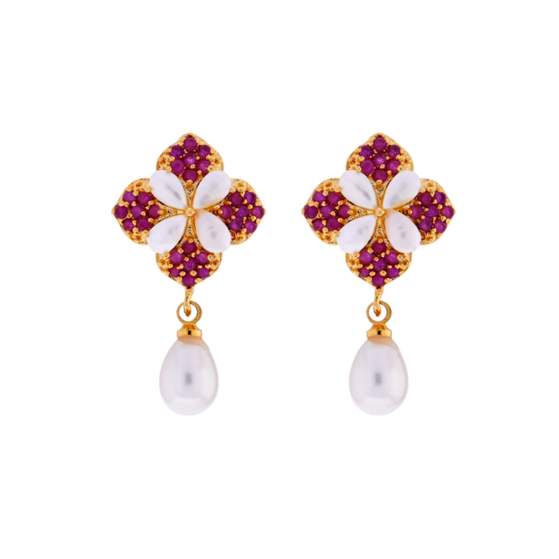 J Pearls Flower Drop Earrings - Real Pearl Jewelry - Distacart