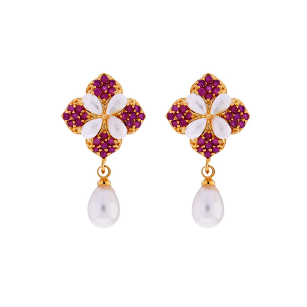 J Pearls Flower Drop Earrings - Real Pearl Jewelry - Distacart