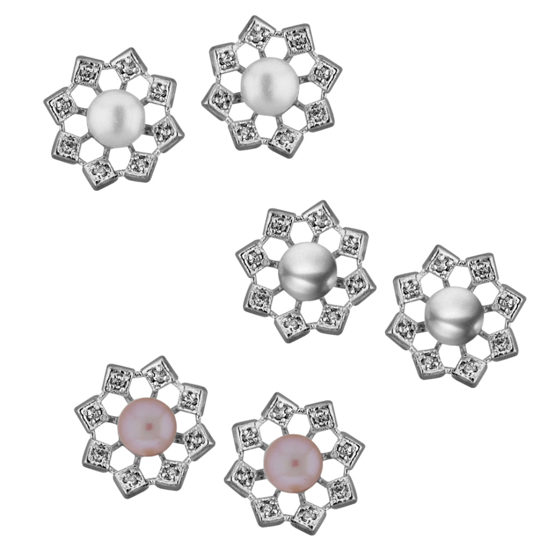 J Pearls Combo Of 3 Pairs Flower Shining Earrings - Real Pearl Jewelry - Distacart