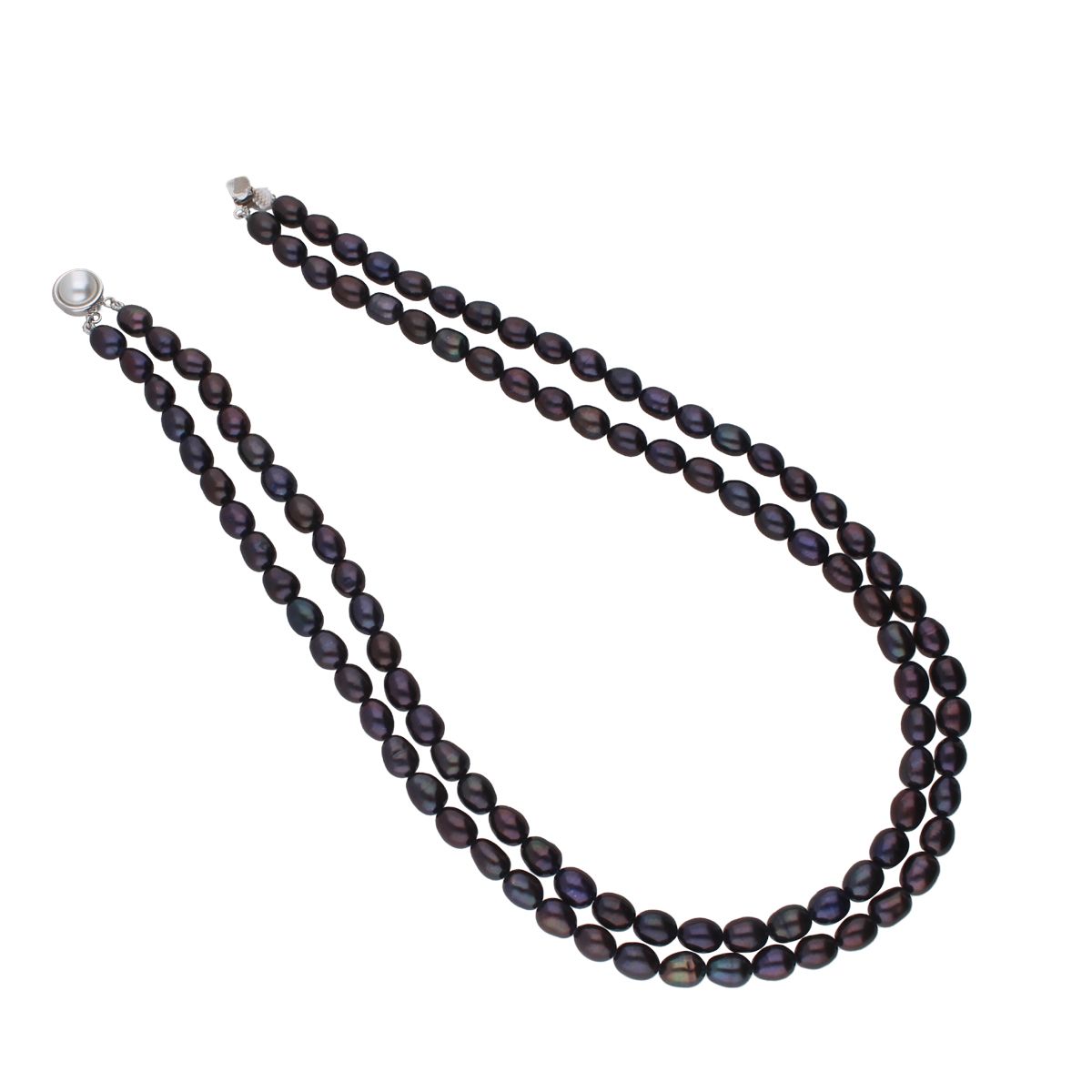 J Pearls 2 Line Black Oval Pearl Set - Real Pearl Jewelry - Distacart